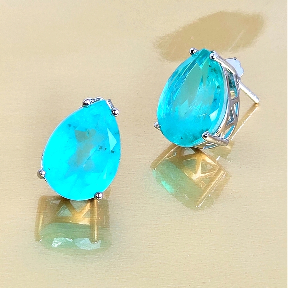925 Sterling Silver Earrings 1x1.4cm with Paraiba Doublet Quartz